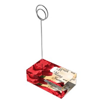 Personlized Corner Red Roses Table Card Holder by PattiJAdkins at Zazzle