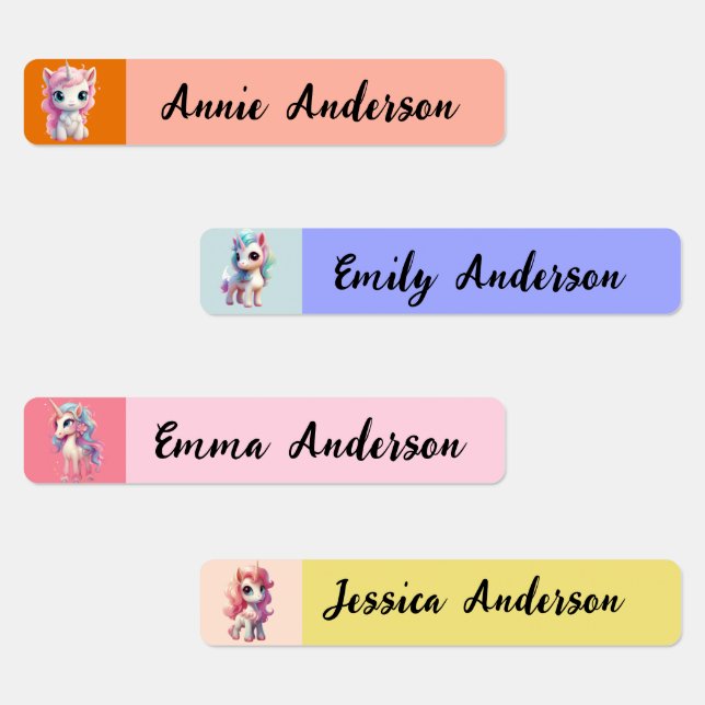 Personlized Cute Unicorn print Waterproof  Kids' Labels (Group)