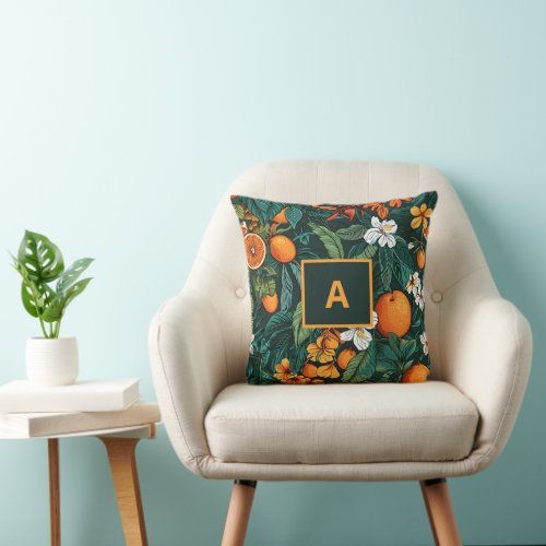 personlized letter fruit and flower pattern throw pillow