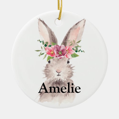  Personlized Name Cute Easter Bunny  Ceramic Ornament