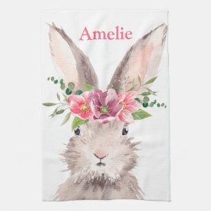 Personlized Name Cute Easter Bunny Egg hunt Kitchen Towel