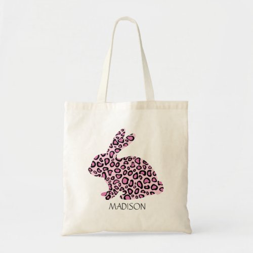 Personlized Name Cute Pink Leopard Easter Bunny Tote Bag