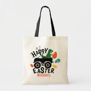 Personlized Name Easter Truck Dinosaur Tote Bag