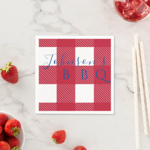 Personlized Name Red White Buffalo Check BBQ Napkins