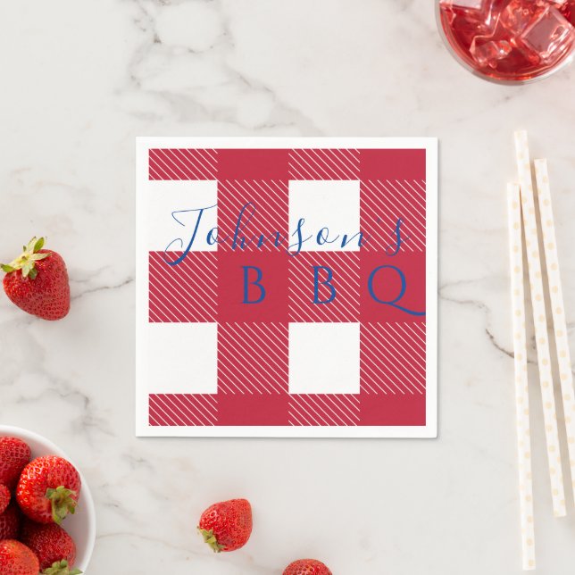 Personlized Name Red White Buffalo Check BBQ Napkins (Insitu)