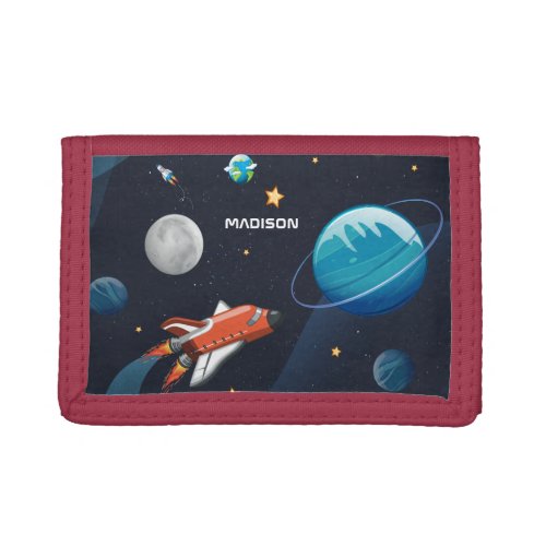 Personlized Outer Space Shuttle Galaxy Trifold Wallet