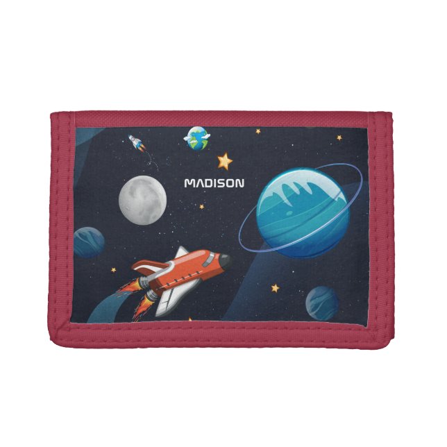 Personlized Outer Space Shuttle Galaxy Trifold Wallet (Front)