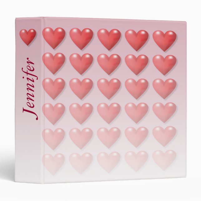 Personlized Pink Hearts 3 Ring Binder (Front/Spine)