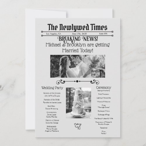 Personlized Wedding Newspaper Program