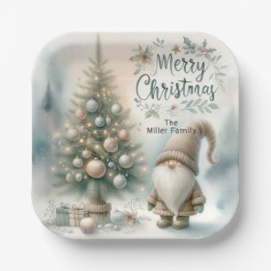 Personlized Whimsical Christmas Gnome and Tree Paper Plates