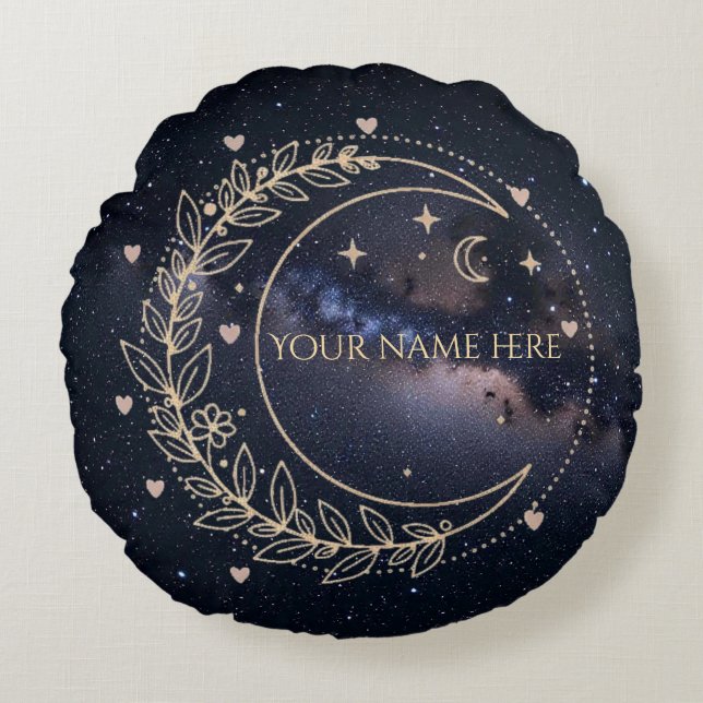 Personnalisé Lune Mystique et Ciel Étoilé  Round Pillow (Front)