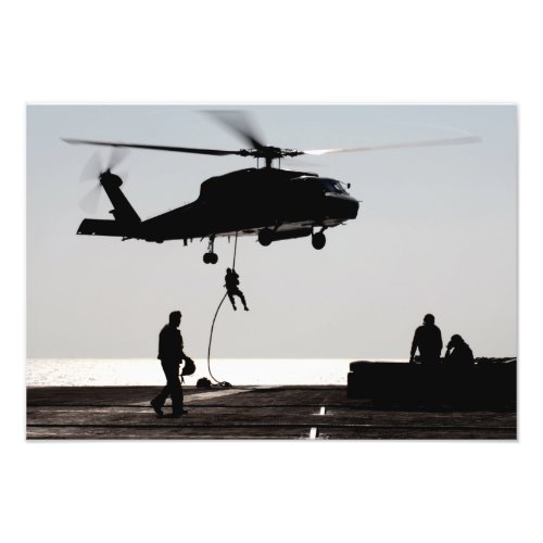 Personnel fast_rope out of an SH_60F Photo Print