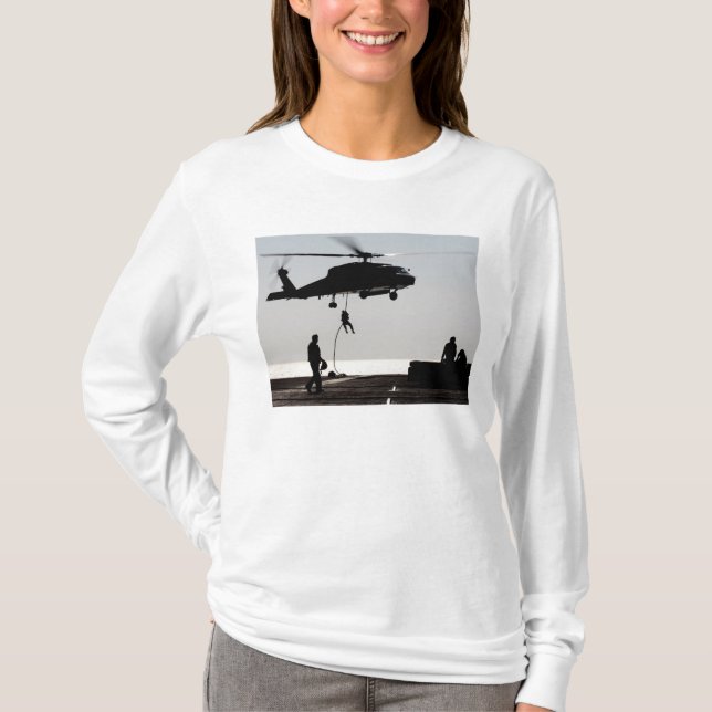 Personnel fast-rope out of an SH-60F T-Shirt (Front)