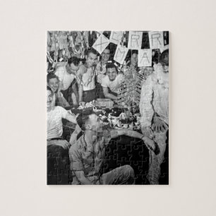 Personnel of USS LEXINGTON celebrate_War Image Jigsaw Puzzle