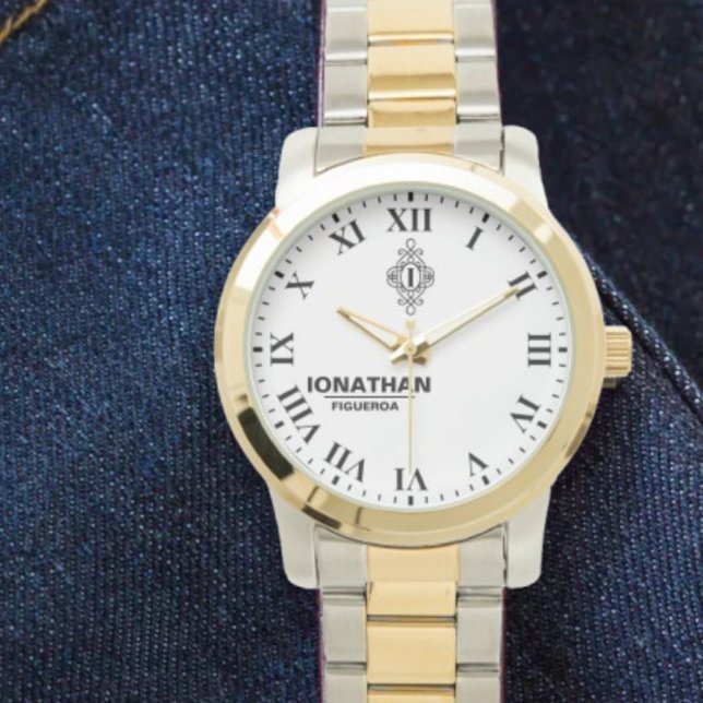 Person's black and white  Monogrammed Initial  Watch (Creator Uploaded)