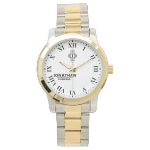 Person's black and white Monogrammed Initial Watch