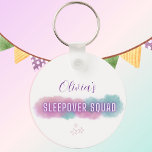 Personzalised 'Sleepover Squad' | pretty pastel   Keychain<br><div class="desc">Stylish and fun as thank you gifts / party favors for girls and teens slumber party. Reads "Sleepover Squad" with optional personalization of the birthday girl's name. A modern glow effect and pretty pasel pink, purple and blue/teal colors are used in the lettering, and the design is finished with a...</div>