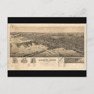 Perspective Map of Duluth Minnesota (1893) Postcard