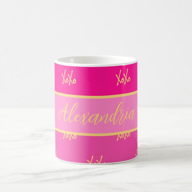 Perssonalized XOXO Pink Stripe Coffee Mug (Center)