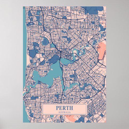 Perth _ Australia Breezy City Map  Poster