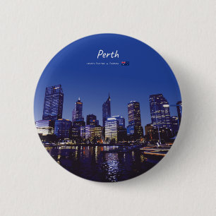 Perth, Australia - City Skyline Night Button