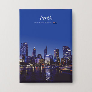 Perth, Australia - City Skyline Night Button