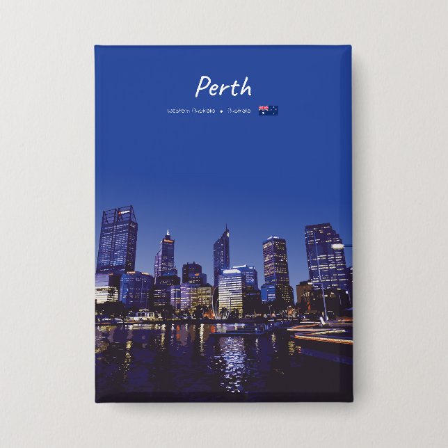 Perth, Australia - City Skyline Night Button (Front)