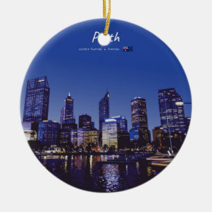 Perth, Australia - City Skyline Night Ceramic Ornament