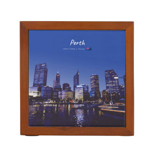 Perth, Australia - City Skyline Night Desk Organizer