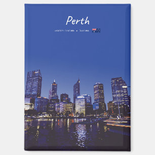 Perth, Australia - City Skyline Night Flat Magnet