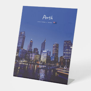 Perth, Australia - City Skyline Night Pedestal Sign