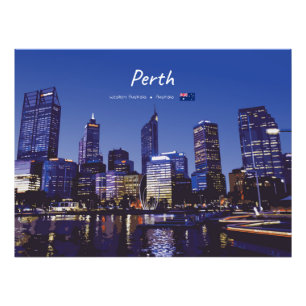 Perth, Australia - City Skyline Night Photo Print
