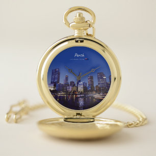 Perth, Australia - City Skyline Night Pocket Watch