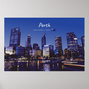 Perth, Australia - City Skyline Night Poster