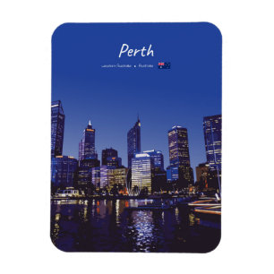Perth, Australia - City Skyline Night Rounded Magnet