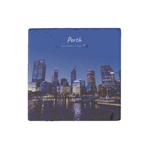 Perth, Australia - City Skyline Night Stone Magnet