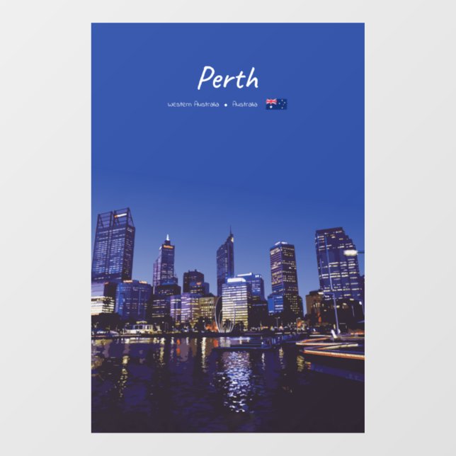Perth, Australia - City Skyline Night Window Cling (Sheet)