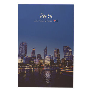 Perth, Australia - City Skyline Night Wood Wall Art