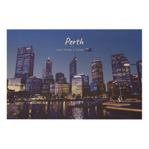 Perth, Australia - City Skyline Night Wood Wall Art