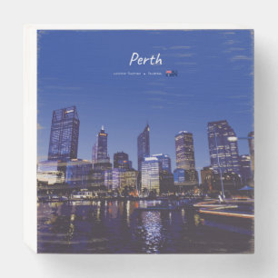 Perth, Australia - City Skyline Night Wooden Box Sign