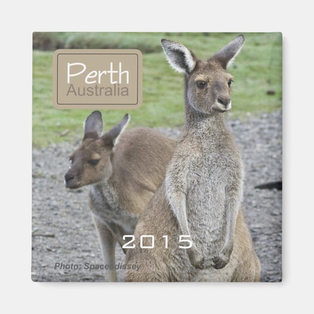 Perth Australia Kangaroo Fridge Magnet Change Year (Front)