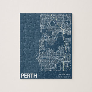 Perth Australia Minimalist City Map Line Art Blue Jigsaw Puzzle