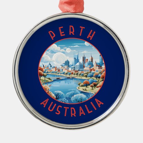 Perth Australia Retro Distressed Circle Metal Ornament