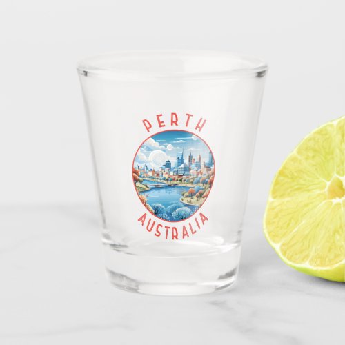 Perth Australia Retro Distressed Circle Shot Glass