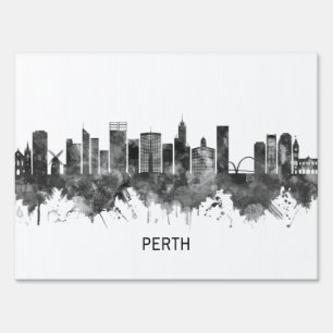 Perth Australia Skyline BW Sign
