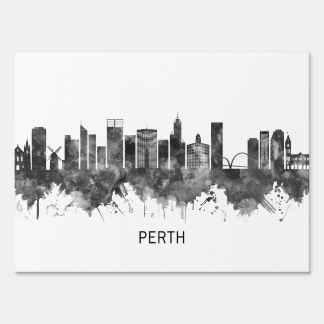 Perth Australia Skyline BW Sign (Back)