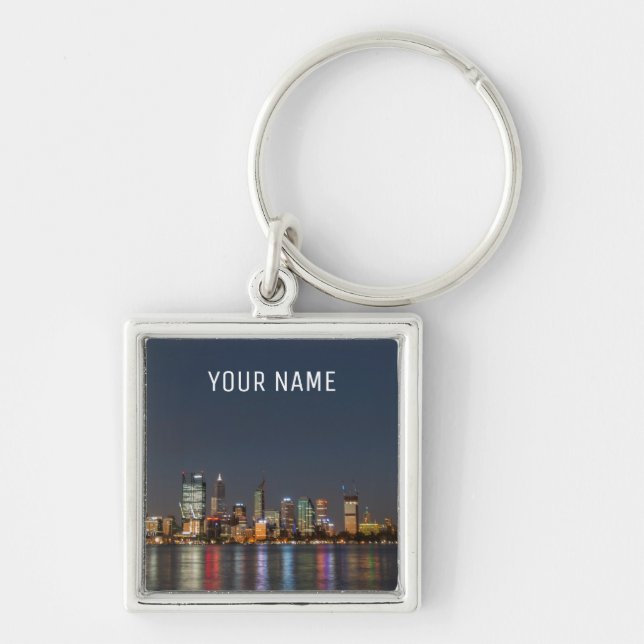 Perth Australia Skyline Night Reflections River Keychain (Front)