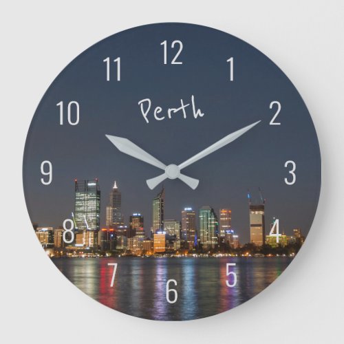 Perth Australia Skyline Night Reflections River Large Clock