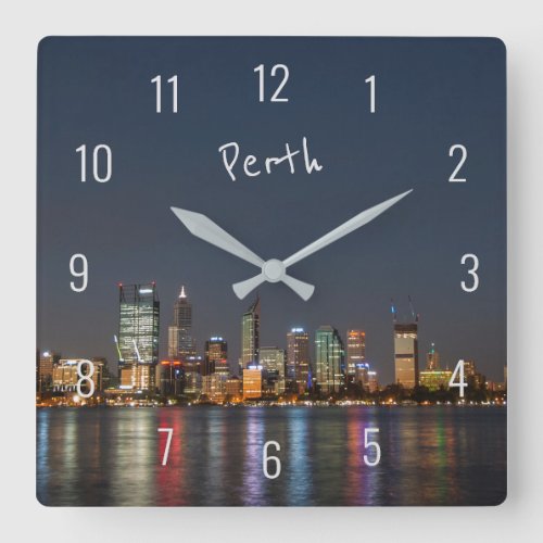 Perth Australia Skyline Night Reflections River Square Wall Clock