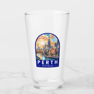 Perth Australia Travel Art Vintage Glass